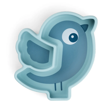 Тарелка силиконовая секционная для перекусов на присоске Stick&Stay Birdee от Done by deer, Синяя 1749352 фото