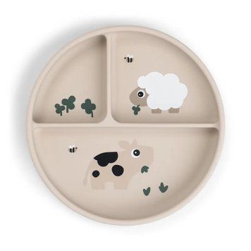 Тарілка силіконова секційна на присосці Stick&Stay Tiny farm від Done by deer, Бежевая 1759559 фото