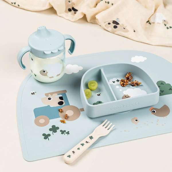 Миска силиконовая секционная на присоске Stick&Stay Tiny farm от Done by deer, Голубая 1869632 фото