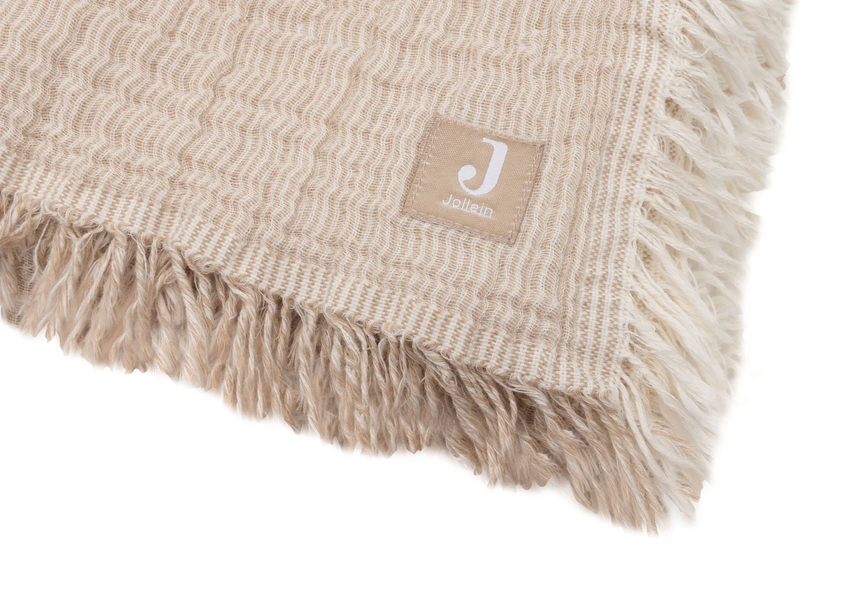 Детский муслиновый плед Fringe Stripe от Jollein 75&times;100 см, Бисквит, GOTS 516-511-68090 фото