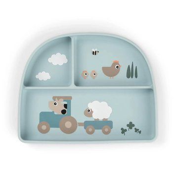 Тарелка силиконовая секционная на присоске Stick&Stay Tiny Farm от Done by deer, Синяя 1769612 фото